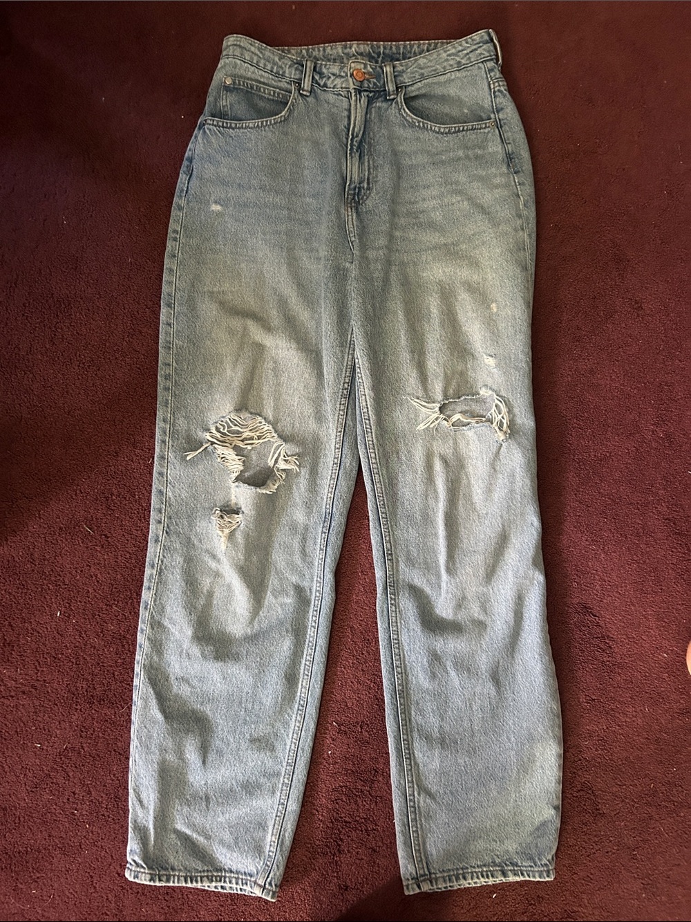 H&M Light Blue Distressed Straight-Leg Jeans